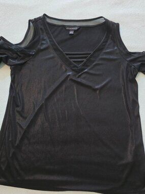 Lady's open shoulder black dressy top